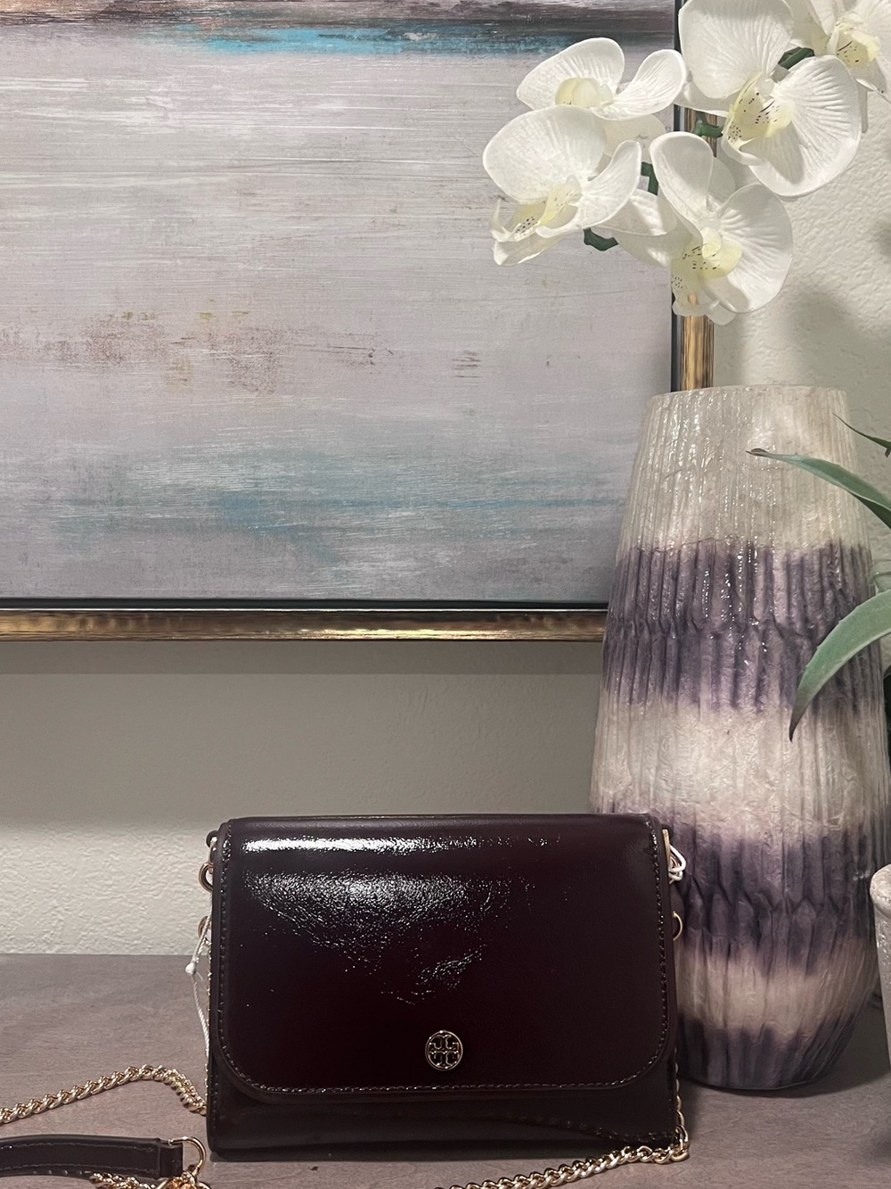 Tory Burch Emerson Patent Leather Small Crossbody in Deep Burgundy